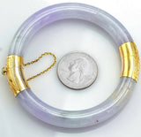 Vintage 14K Yellow Gold Lavender & Green Jade Hinged Bangle Bracelet