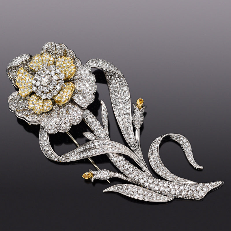 $67,000 Appraised Elan Estella 3 Platinum & 18K Gold 31.99TCW Diamond Brooch Pin