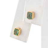 Vintage 18K Yellow Gold Emerald & CZ Band Ring & Stud Earrings Set