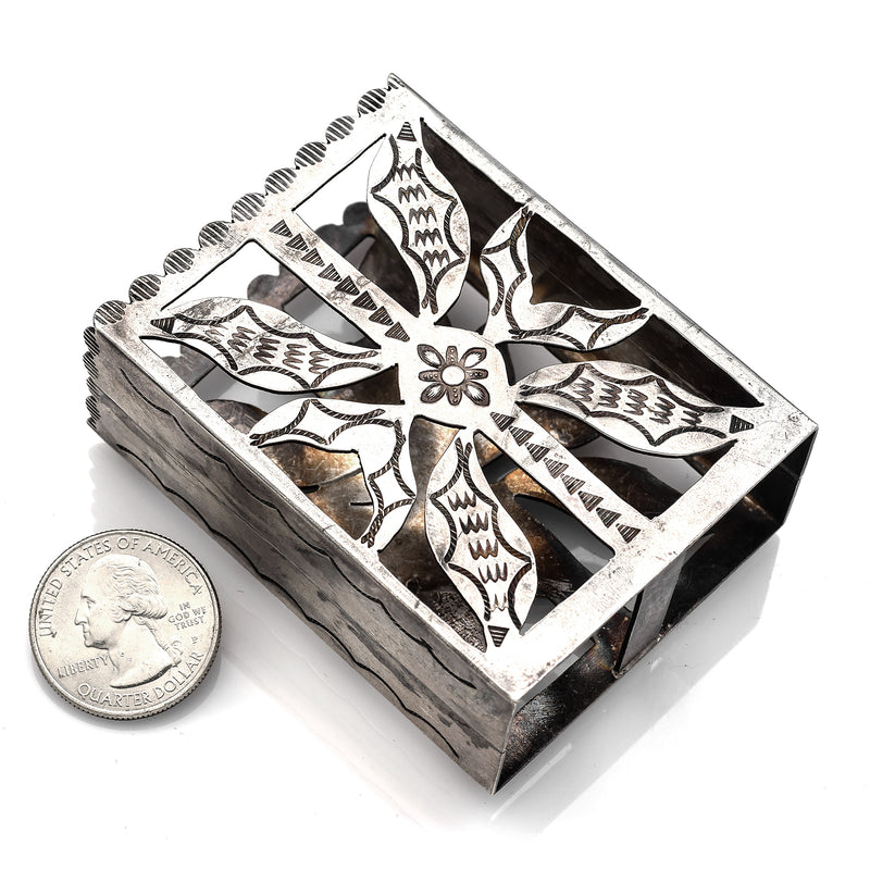 Vintage Sterling Silver Onyx Turquoise MOP Southwestern Horse Match Box Holder