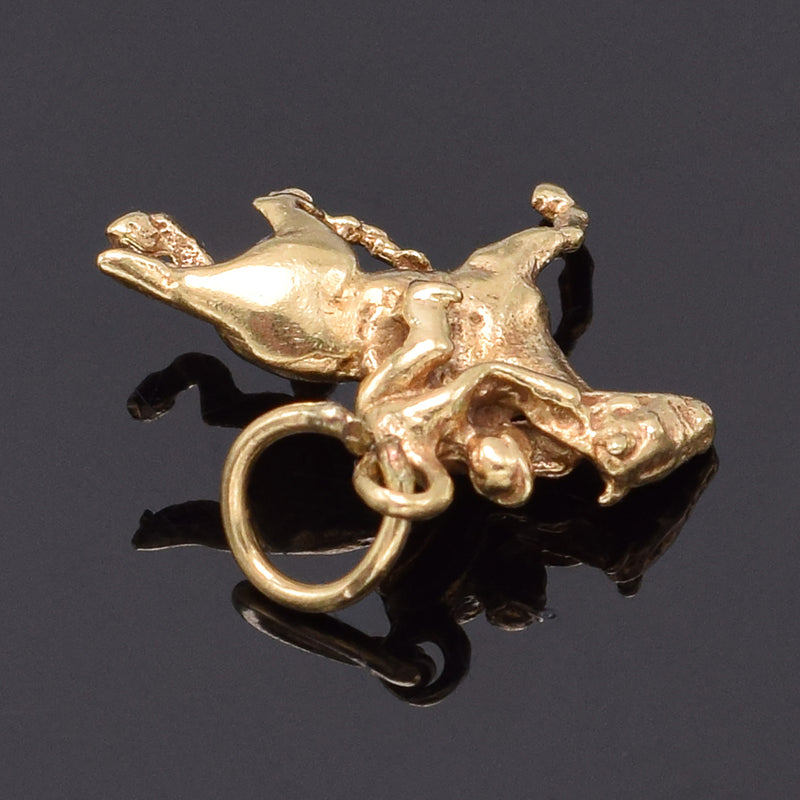 Vintage 14K Yellow Gold Equestrian Horse & Jockey Rider Charm Pendant