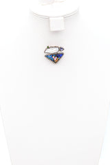 Vintage Janet Sherman Sterling Silver & 14K Gold Gemstone Brooch Pin Pendant
