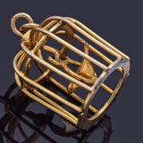 Vintage 14K Yellow Gold Bird in Birdcage Charm Pendant 1.8 Grams