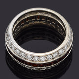 Vintage 14K White Gold Garnet & 1.74 TCW Diamond Wide Eternity Band Ring