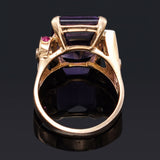 Antique 14K Gold 12.31 Ct Amethyst, Ruby & Diamond Cocktail Ring