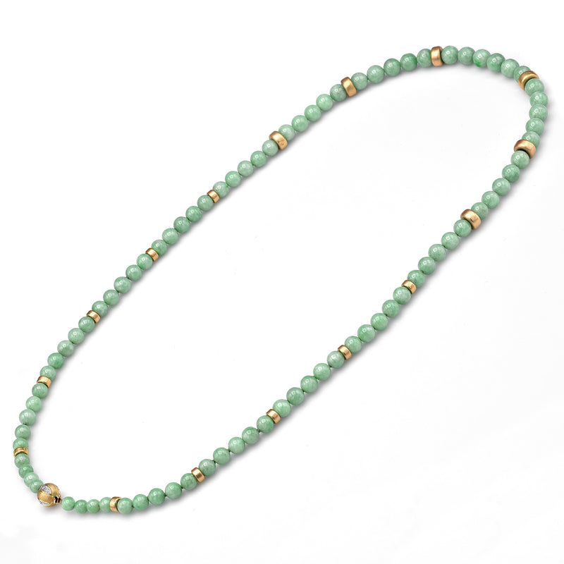 Lise Mori K 14K Yellow Gold Burmese Jade & Diamond Beaded Necklace