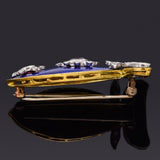 Antique 18K Gold & Platinum Garnet & 0.97 TCW Diamond Blue Enamel Brooch Pin