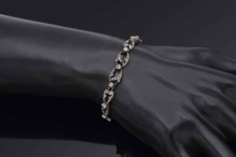 Antique 18K Gold & Sterling Silver 1.27 TCW Diamond Rose Cut Tennis Bracelet
