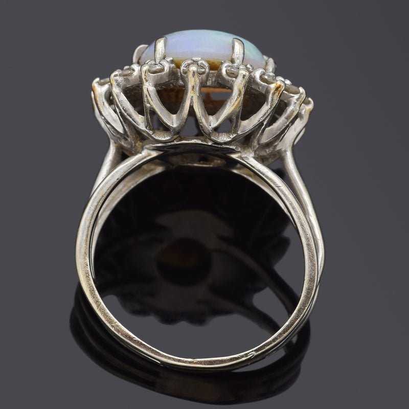 Vintage 14K White Gold 3.68 Ct Opal & 0.96 TCW Diamond Cocktail Ring