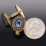 Antique 14Kt Yellow Gold Black and White Agate Oval Cufflinks 7.5 Grams