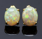 Vintage 14K Yellow Gold Jelly Opal Oval Stud Earrings