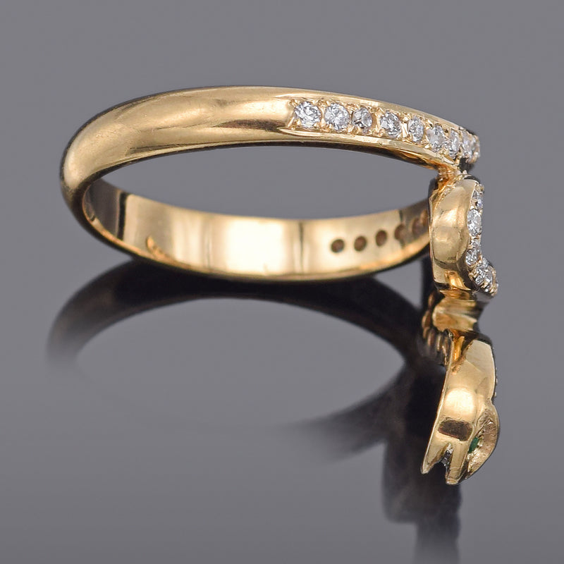Vintage 14K Yellow Gold 0.42 TCW Diamond & Emerald Snake Band Ring