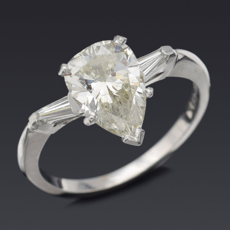 Vintage 14K White Gold 1.99 TCW Diamond Pear Three-Stone Band Ring