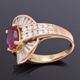 Vintage 18K Gold Lab Ruby & 1.28 TCW Diamond Cocktail Ring 6.3Gr Size 4 G/H VS