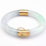 Vintage 14K Gold Translucent Green Jade Carved Hinged Bangle Bracelet