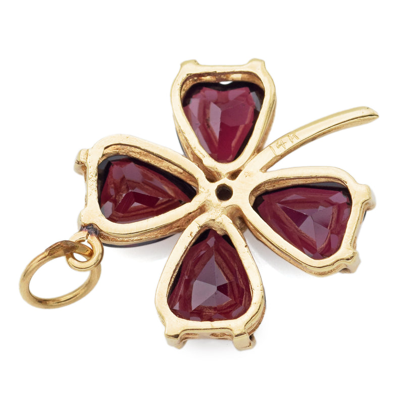 Vintage 14K Yellow Gold Garnet Clover Pendant