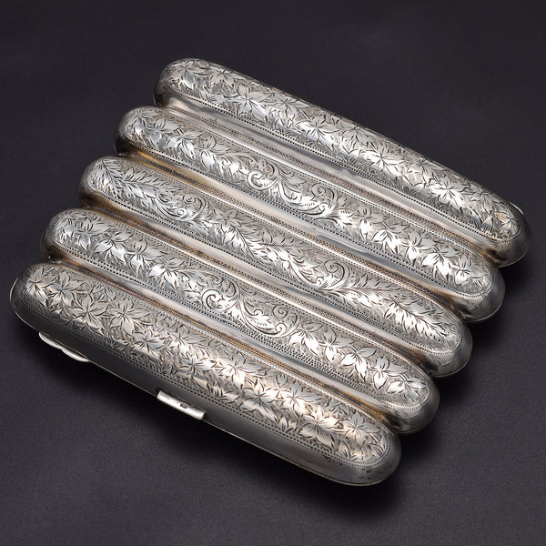 Antique Victorian A.C Birmingham Sterling Silver 5 Tube Cigar Case Holder
