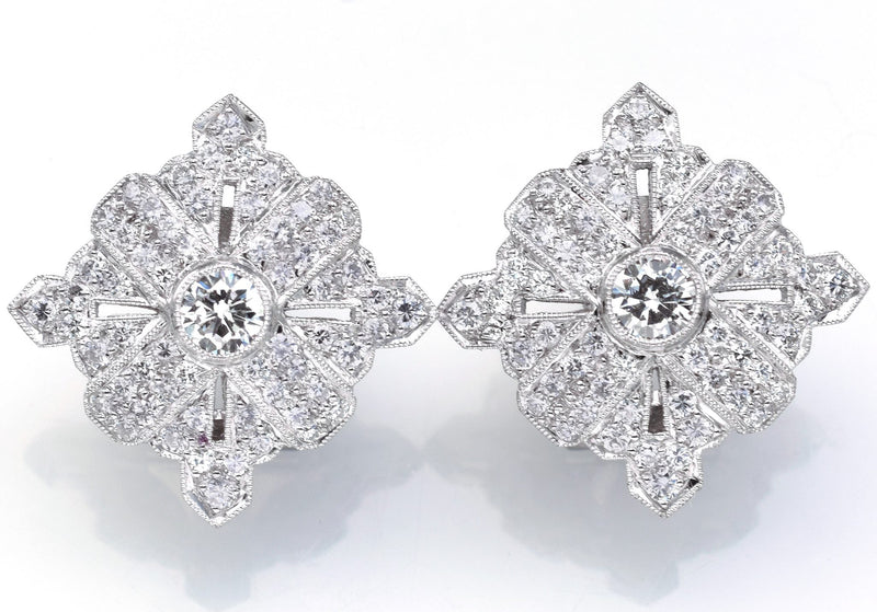Vintage 18K White Gold 2.04 TCW Diamond Omega Back Earrings