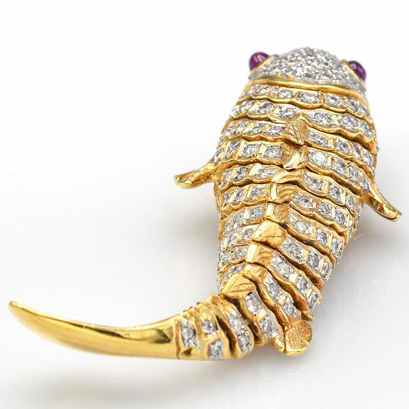 Vintage 18K Yellow Gold 2.25 TCW Diamond & Ruby Movable Koi Fish Pendant