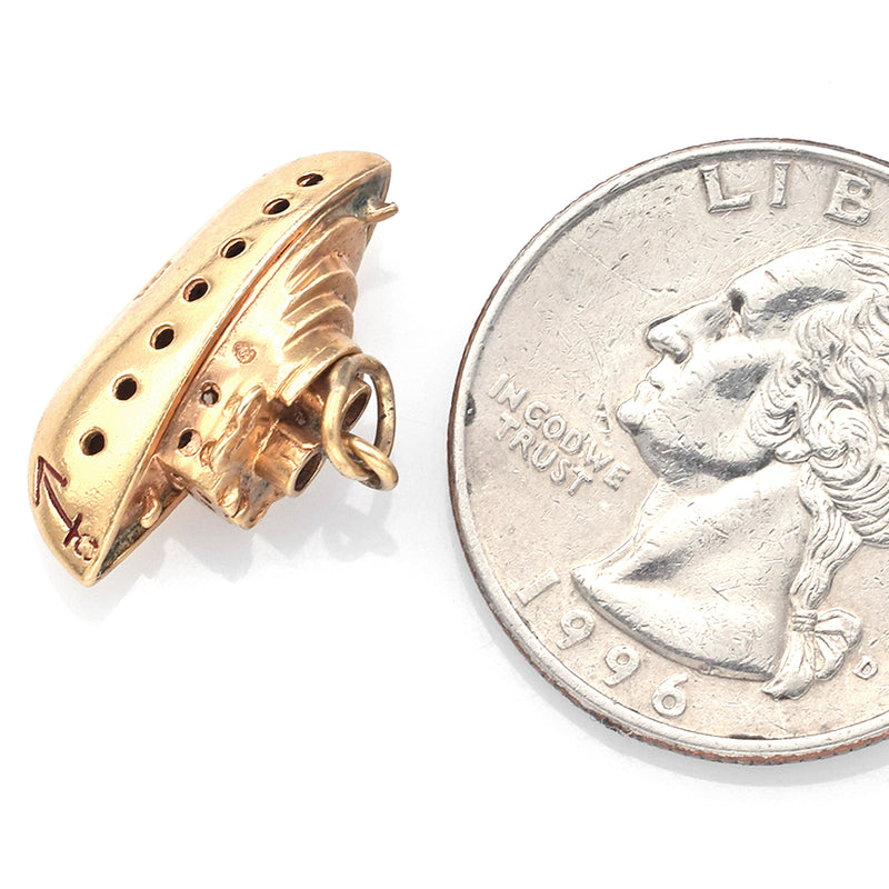Vintage 14K Yellow Gold Red Enamel Bon Voyage Ship Charm Pendant