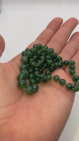 GIA Antique Platinum Translucent Green Omphacite Jade & Diamond Beaded Necklace