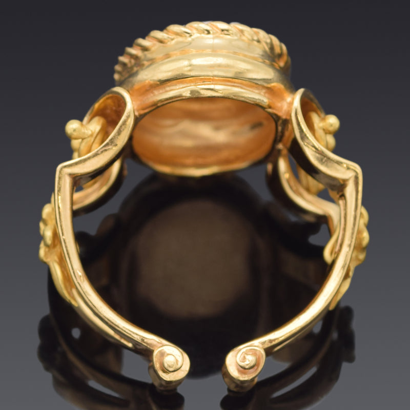 Antique Mod Dep Italy 18K Yellow Gold Cameo Shell Ring