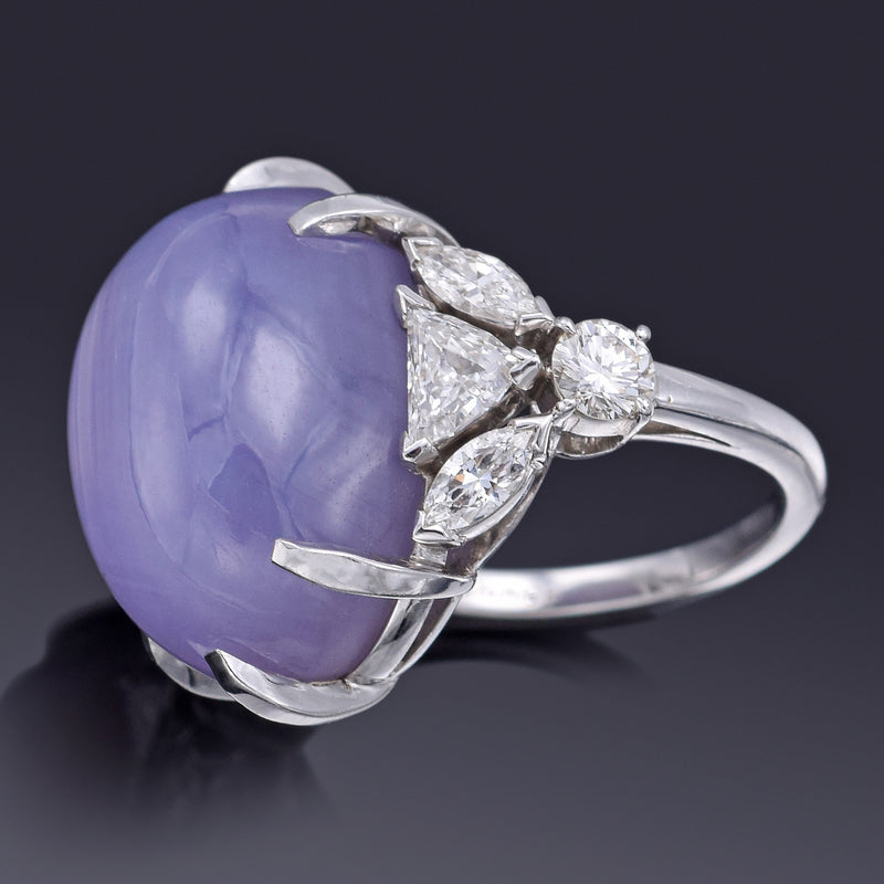 GIA Certified Platinum 32.02 Ct Natural Star Sapphire & 1.70 TCW Diamond Cocktail Ring