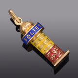 Vintage 18K Yellow Gold Folies-Bergere Enamel Charm Pendant 1.4 Grams
