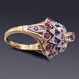 Vintage 18K Yellow Gold Ruby Thai Princess Harem Cluster Cocktail Ring 5.7 Grams