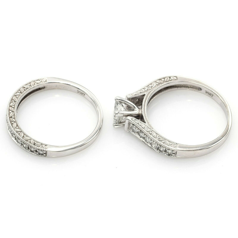 Vintage 14K White Gold 1.01 TCW Diamond Band Ring Set