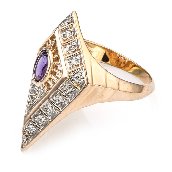 Erte 14K Yellow Gold Amethyst & 0.35 TCW Diamond Art Deco Cocktail Ring