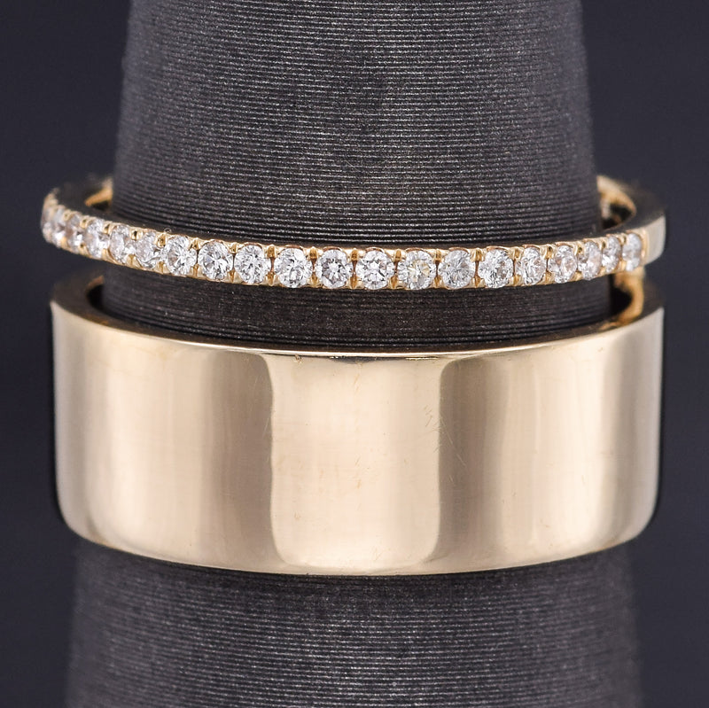 Estate 14K Yellow Gold Diamond Wide Band Ring 10.5 mm 7.1 Grams