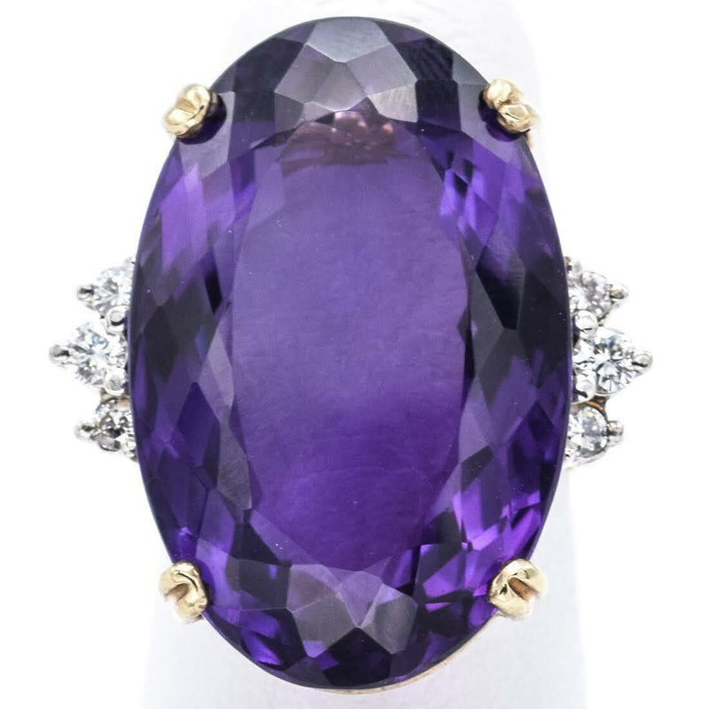 Vintage 14K Yellow Gold Amethyst and Diamond Ring