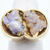 Vintage 14K Yellow Gold Lavender Jade Koi Fish Ring