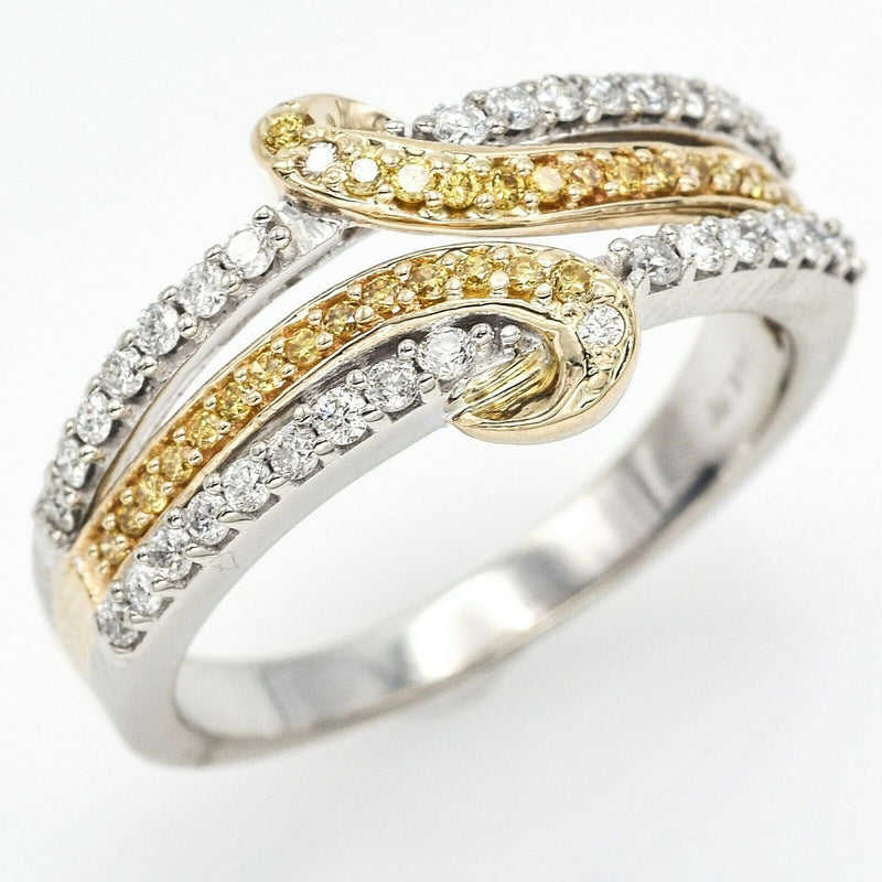 Estate 14K White And Yellow Gold White And Yellow Diamond Love Knot Ring